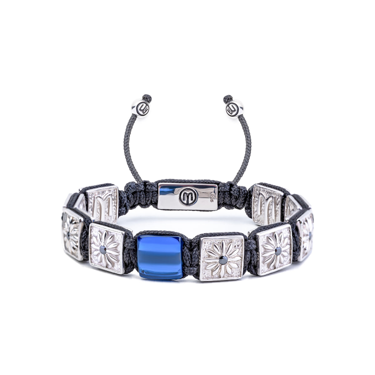 【HYPNOTIZE】BLUE GEMSTONE MACRAME BRACELET▲SVT着用 Silver Flat-bead Bracelet with Blue Sapphire in Black 