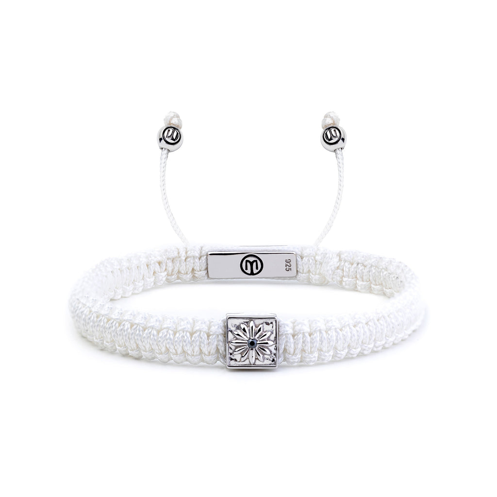 white macrame braided bracelet with silver 