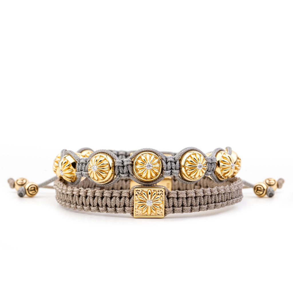 gold macrame bracelet stack - the bohemian enigma 