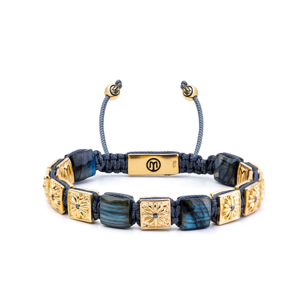 flat bead bracelet with dark grey string and labradorite - the noble 