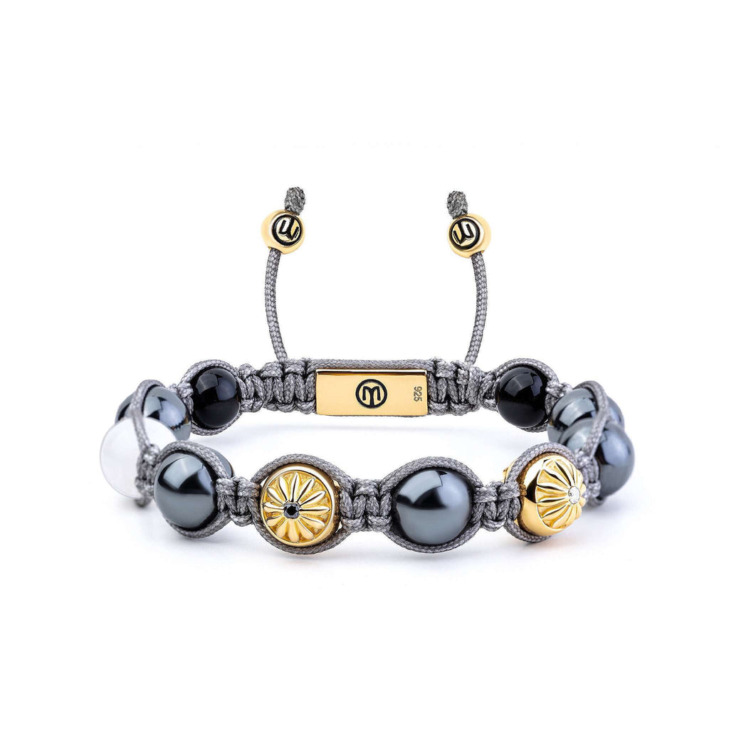  braided bracelet in gold with moonstone, hematite and onyx - the maverick
