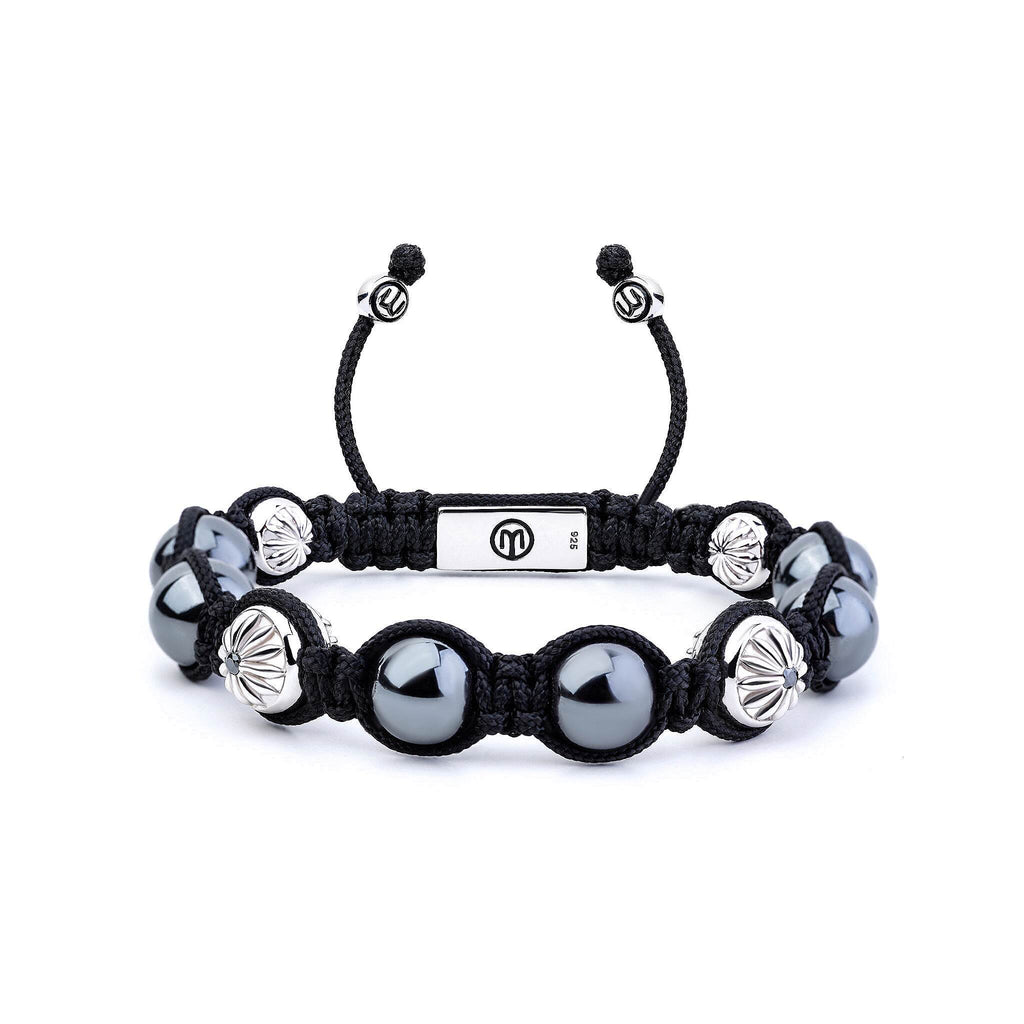 macrame braided bracelet with silver and hematite beads - the maverick