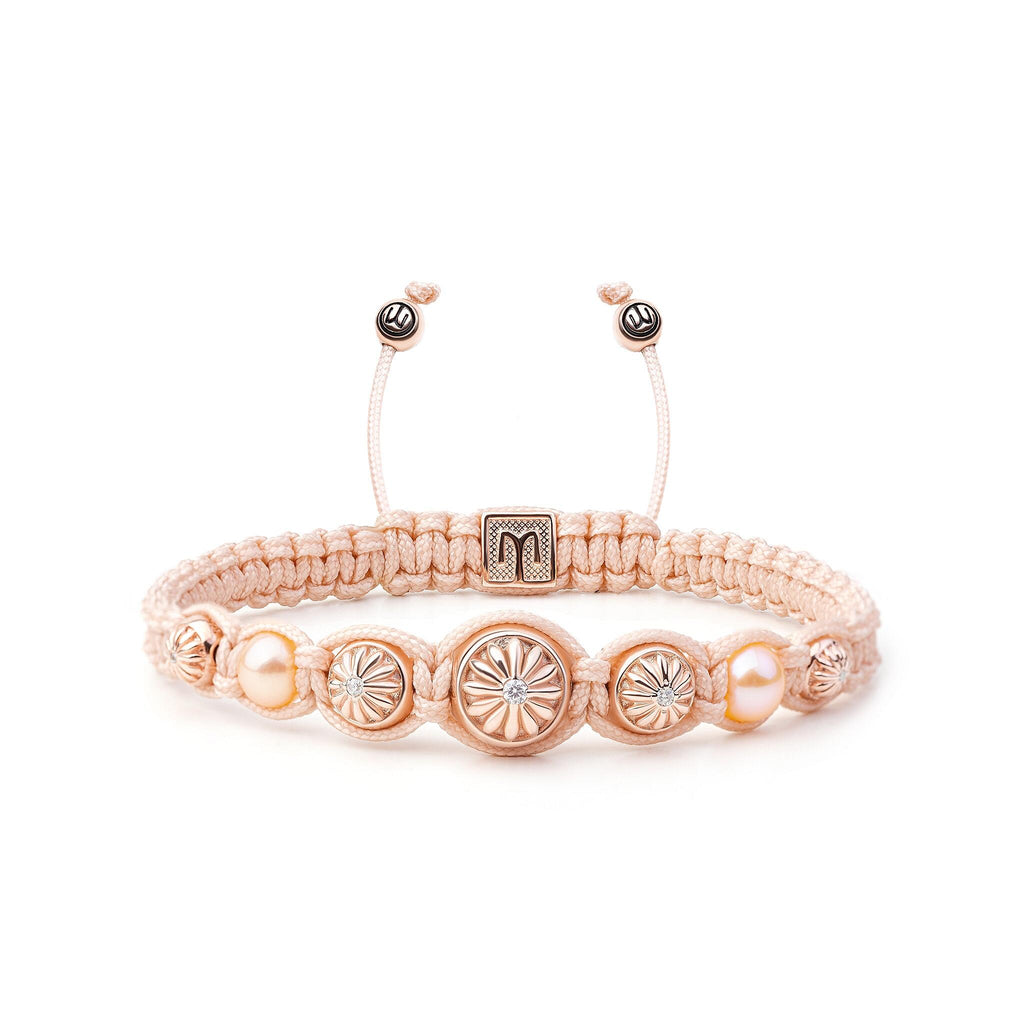 macrame braided rose gold bracelet with pink pearls - Sakura Polaris 