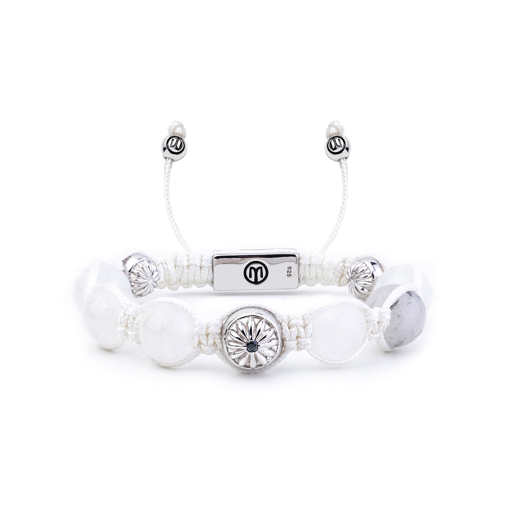 white  Bracelet with moonstone silver and white rutilated quartz 
