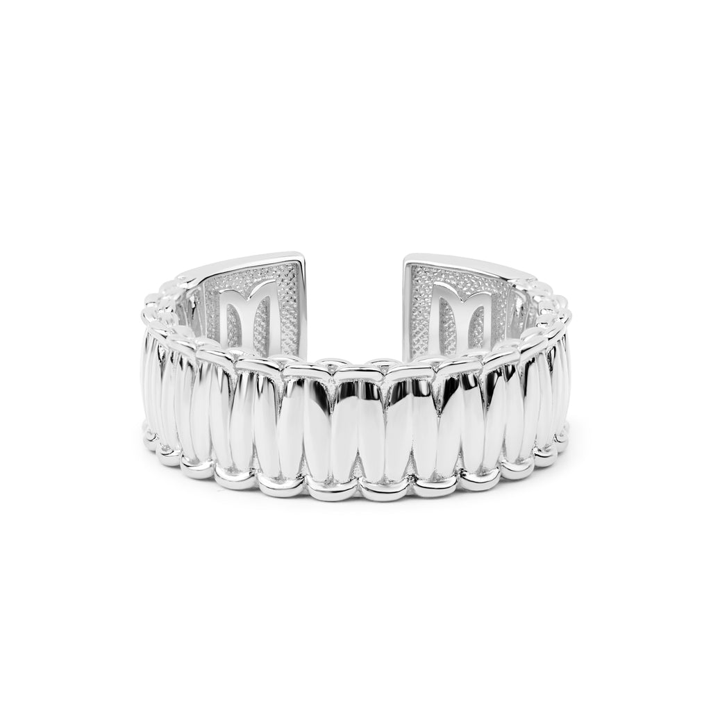 Silver ring on a white background