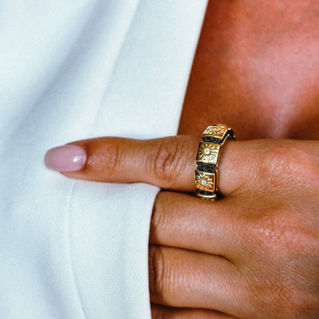 Flat bead Braided Ring in Gold The Sun Ring